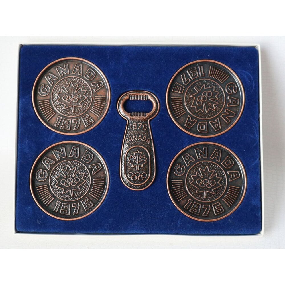 Vintage 1976 Canadian Winter Games Olympic Coaster Bottle Opener Set Souvenir